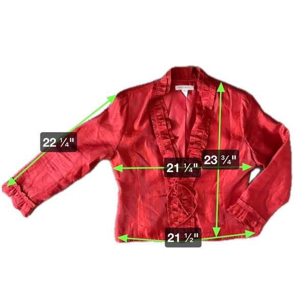 Rafael Jacket Womens 16 Jacket Long Sleeve Red Ruffle Tie Front‎ Metallic Shiney - Picture 8 of 8